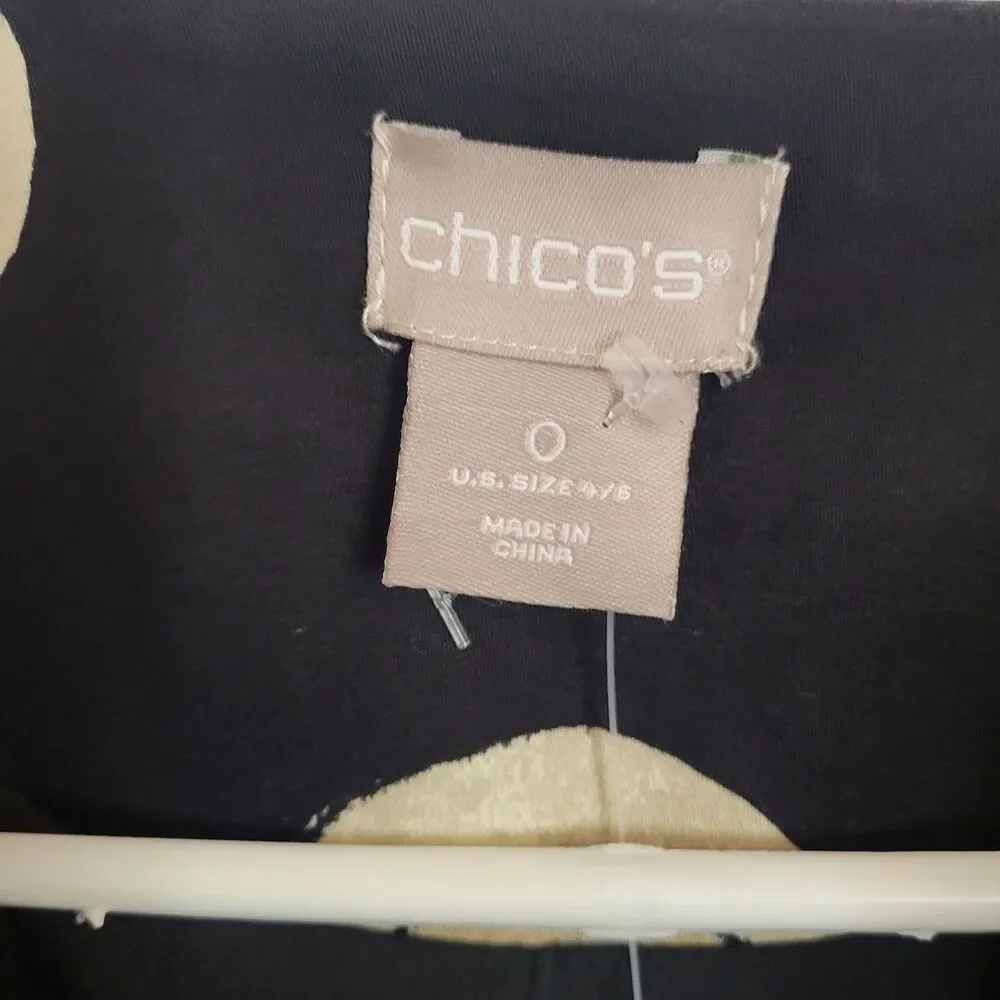 Chico’s Women’s Blazer Size 0 Black Tan‎ Geometric Print 3/4 Split Sleeve NWT